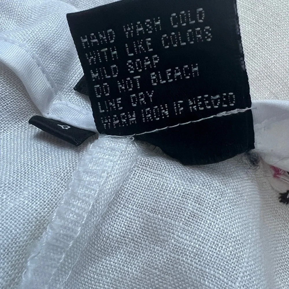 Vintage- Willi Smith White Linen Embroidered Flower Zipper On The Side Sz 4 - Picture 7 of 10